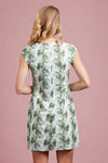 Palm Leaf Cap Sleeve Dress Green