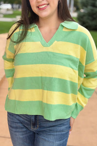 Striped Collared Sweater Top - Yellow