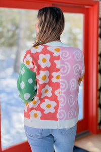 Abstract Open Cardigan Sweater - White