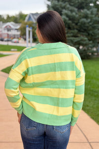 Striped Collared Sweater Top - Yellow