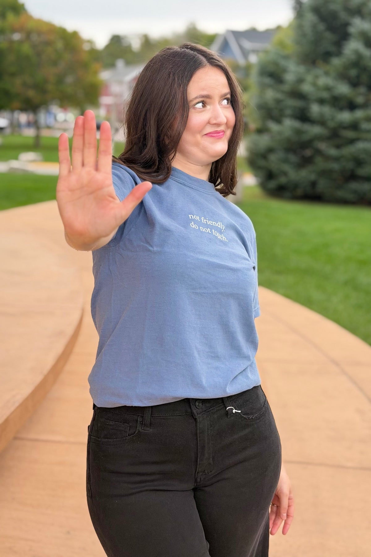 Not Friendly, Do Not Touch Tee - Blue Jean
