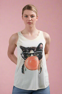 Cat Graphic Tank Cream