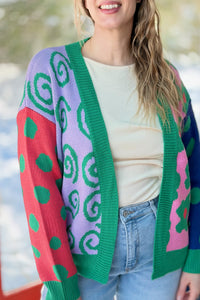 Abstract Open Cardigan Sweater - Green