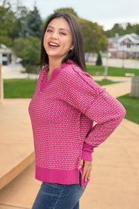 Contrast Stitch Reversible Sweater - Pink