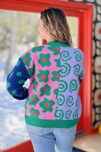 Abstract Open Cardigan Sweater - Green