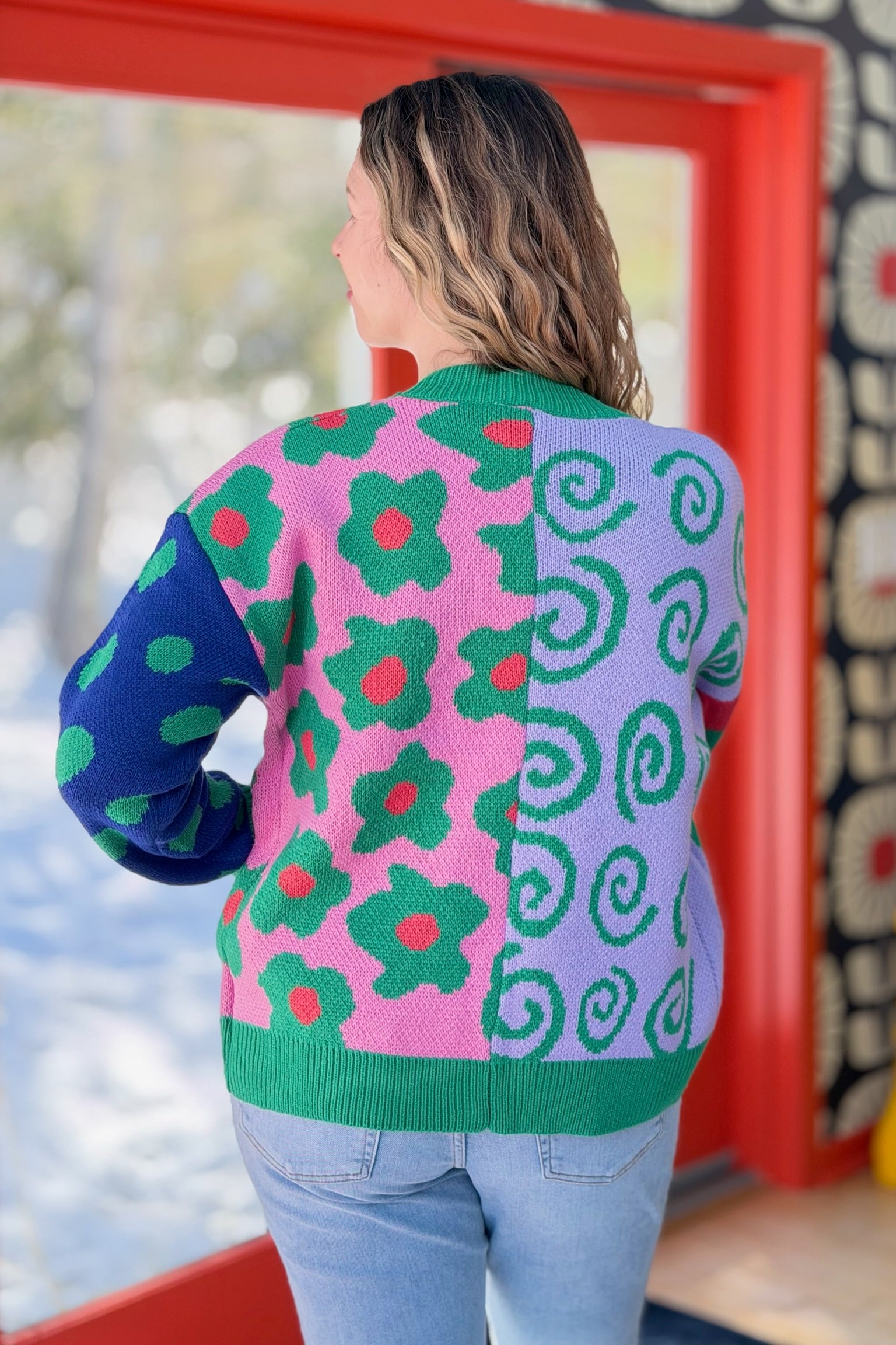 Abstract Open Cardigan Sweater - Green