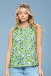 Cat Print Tie Neck Top Green