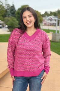 Contrast Stitch Reversible Sweater - Pink