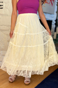 Tiered Lace Midi Skirt - Ecru