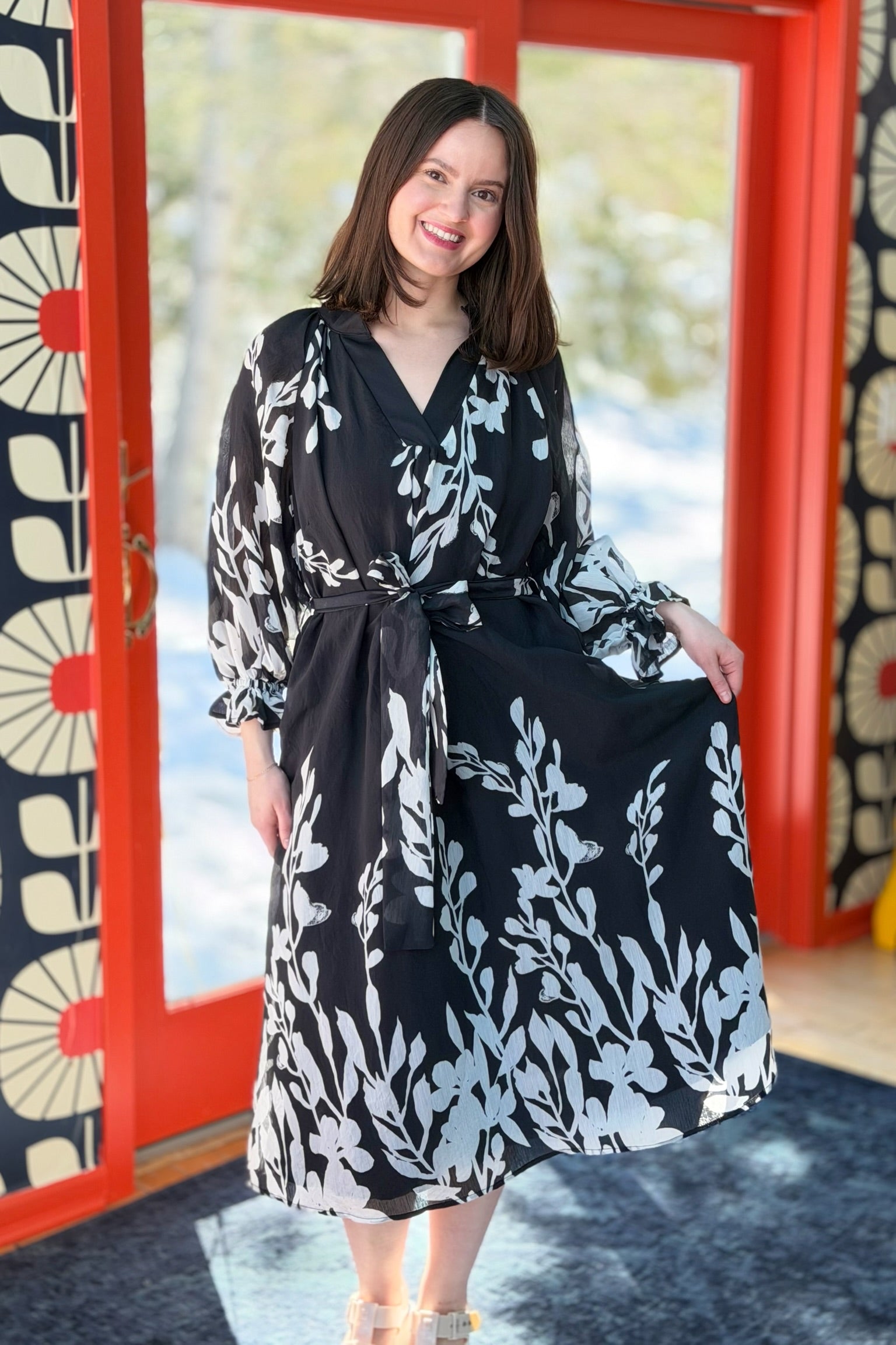 Black Floral Bubble Sleeve Maxi Dress