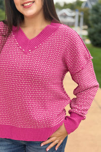 Contrast Stitch Reversible Sweater - Pink