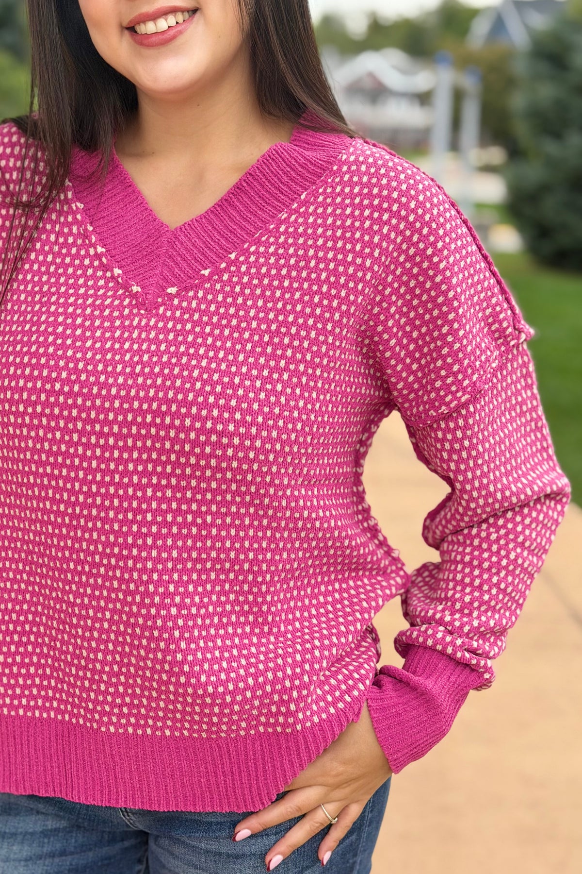 Contrast Stitch Reversible Sweater - Pink