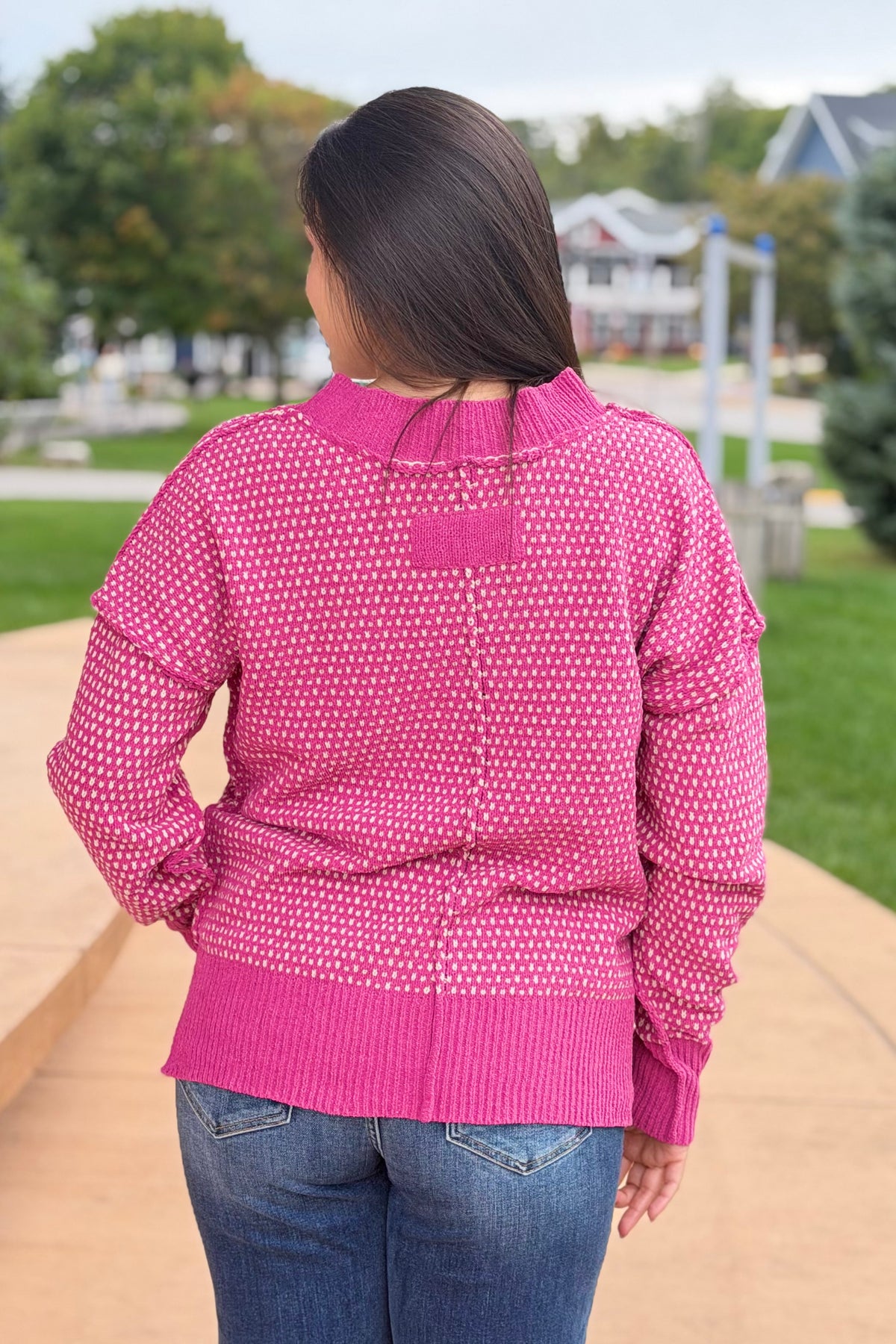 Contrast Stitch Reversible Sweater - Pink