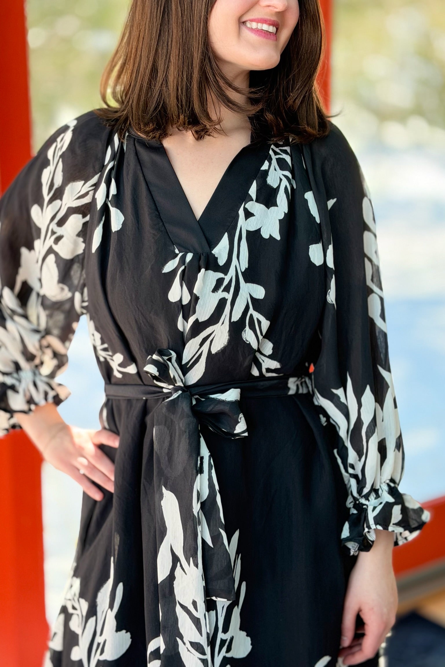 Black Floral Bubble Sleeve Maxi Dress