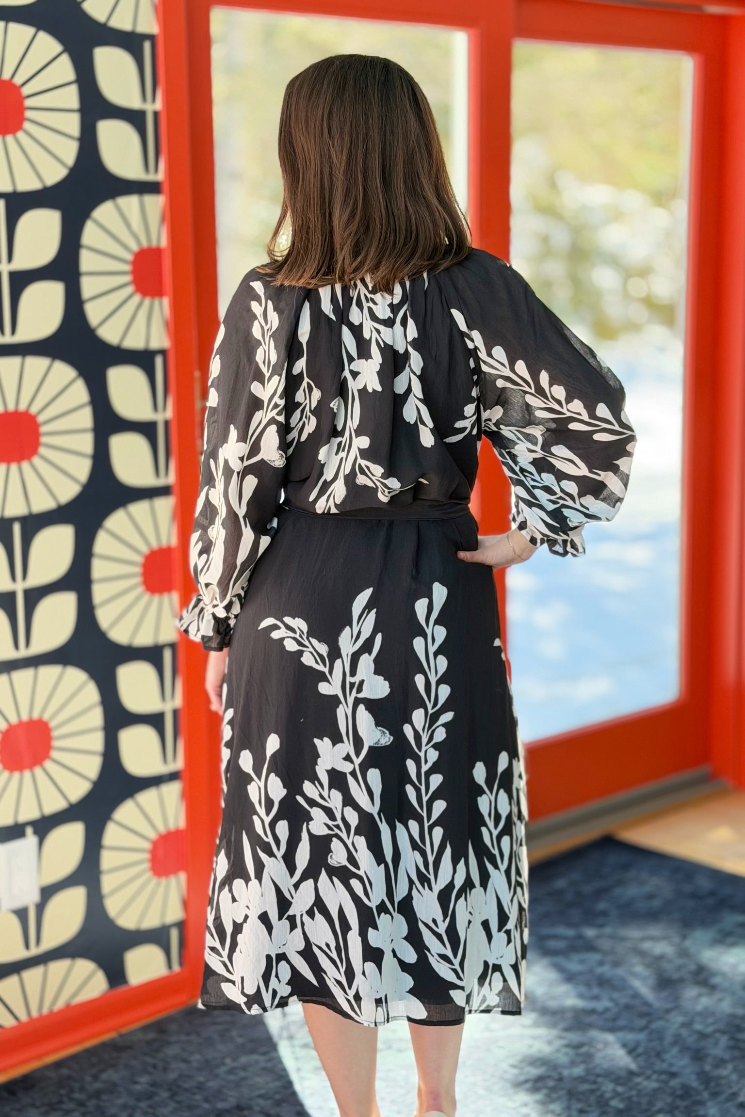 Black Floral Bubble Sleeve Maxi Dress