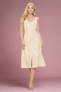 Button Down Floral Print Summer Dress Cream