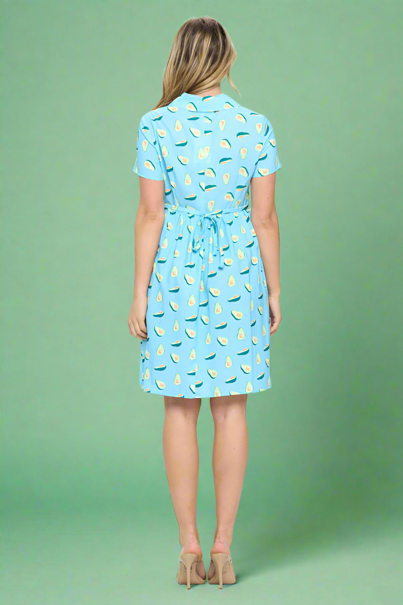 Avocado Print Dress Blue