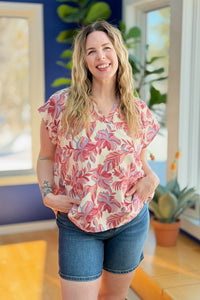 Printed Short Sleeve Top - Salmon