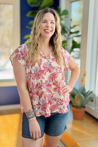 Printed Short Sleeve Top - Salmon