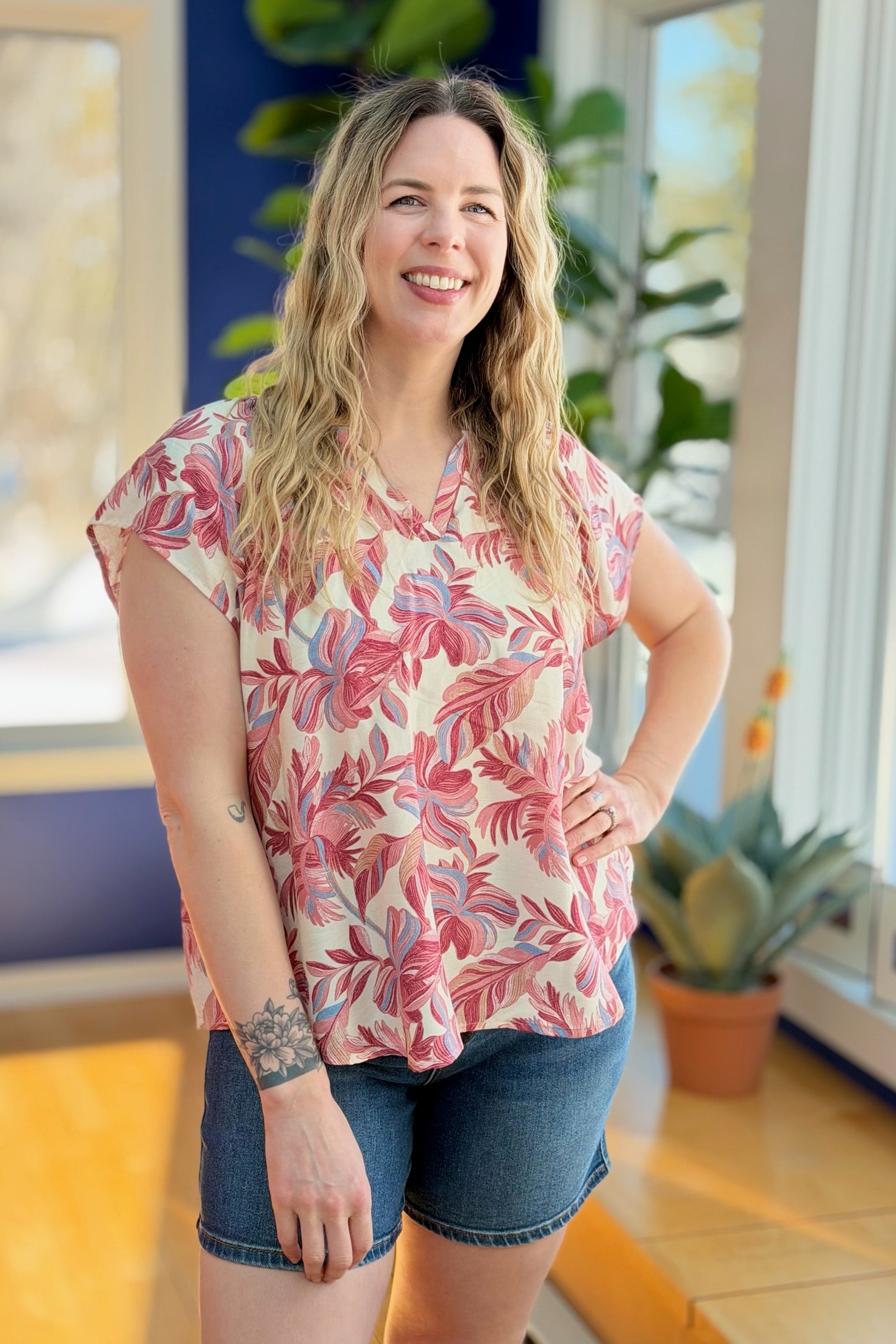 Printed Short Sleeve Top - Salmon