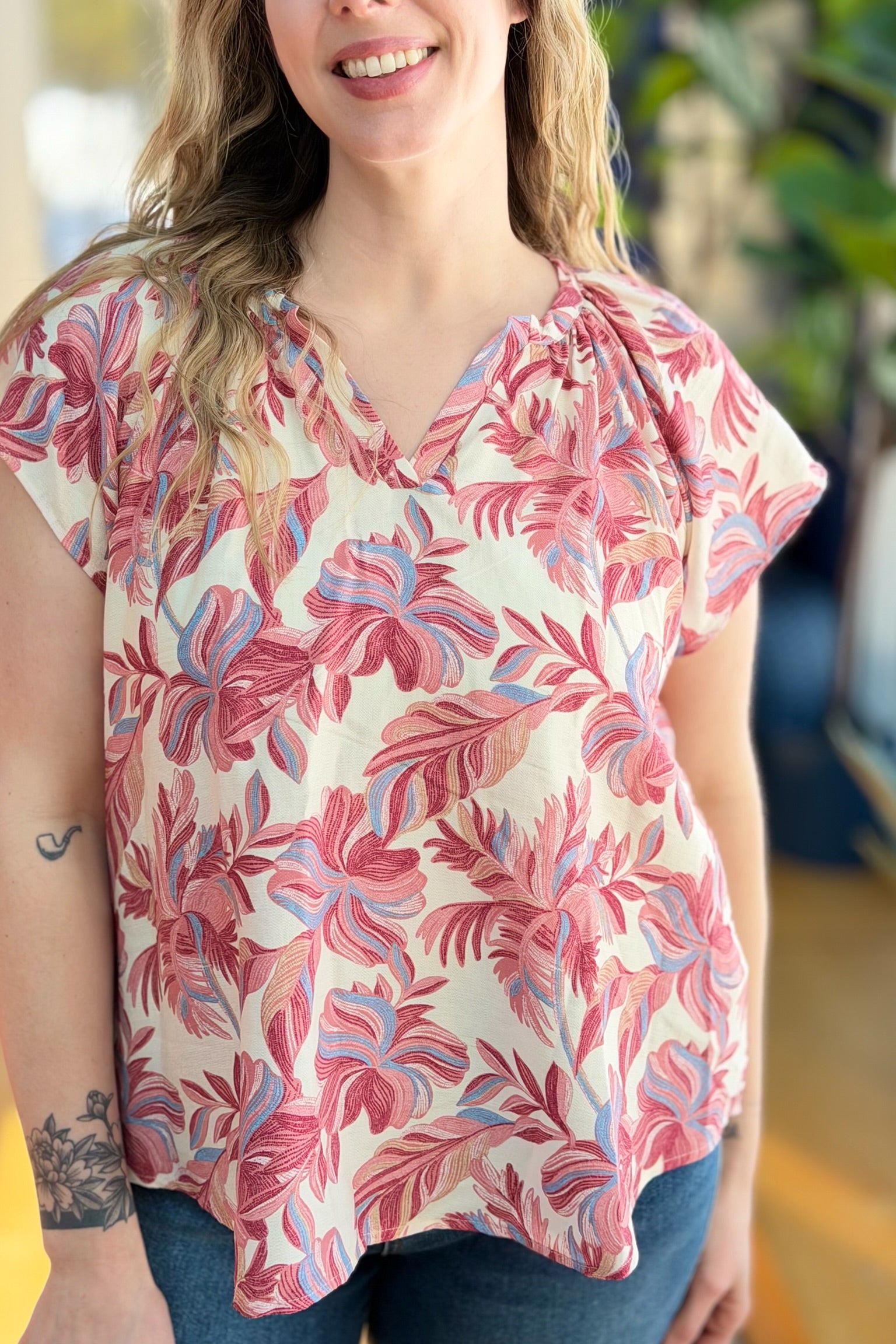 Printed Short Sleeve Top - Salmon