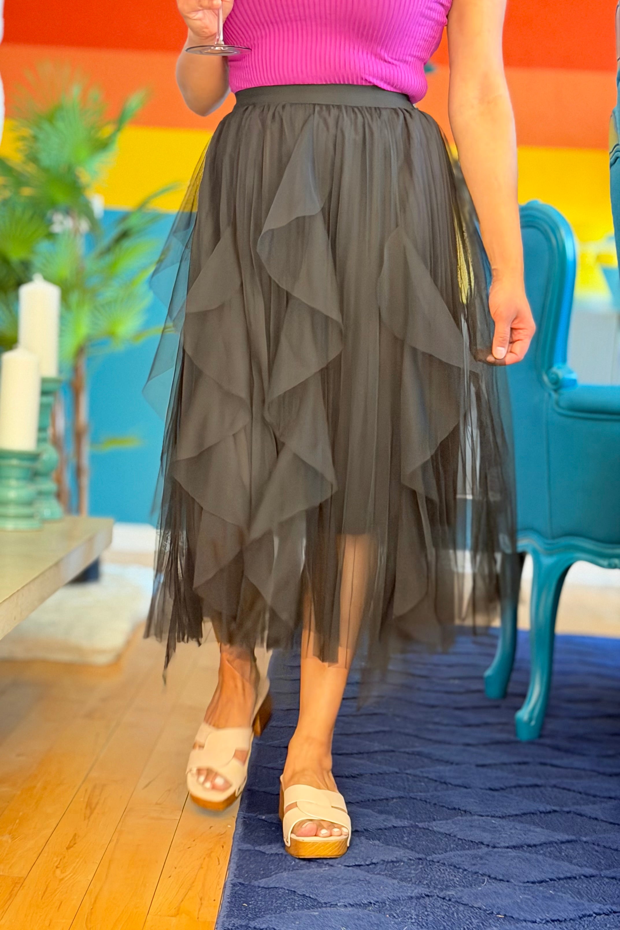 Pleated Tulle Skirt - Black