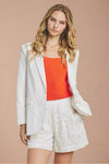 Lace Single Button Blazer - White