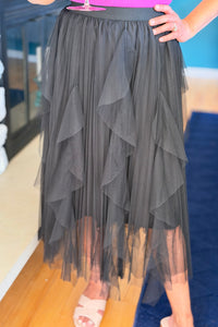 Pleated Tulle Skirt - Black