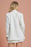 Lace Single Button Blazer - White