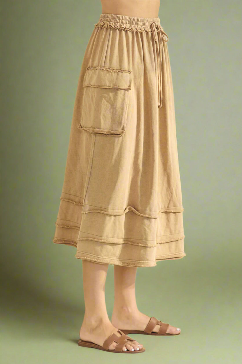 Elastic Waist Khaki Cargo Skirt