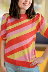 Stripe Short Puff Sleeve Sweater