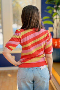 Stripe Short Puff Sleeve Sweater