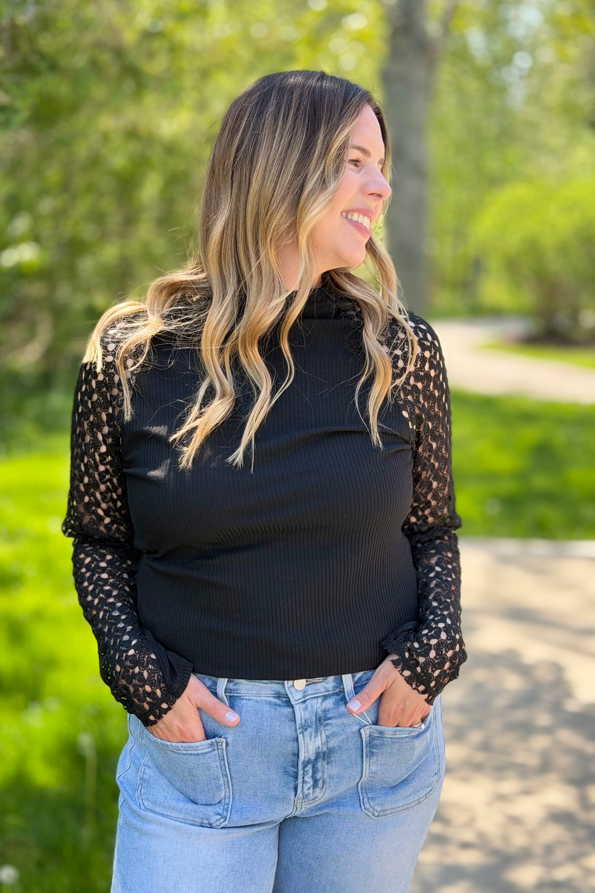 Lace Sleeve Suri Top - Black