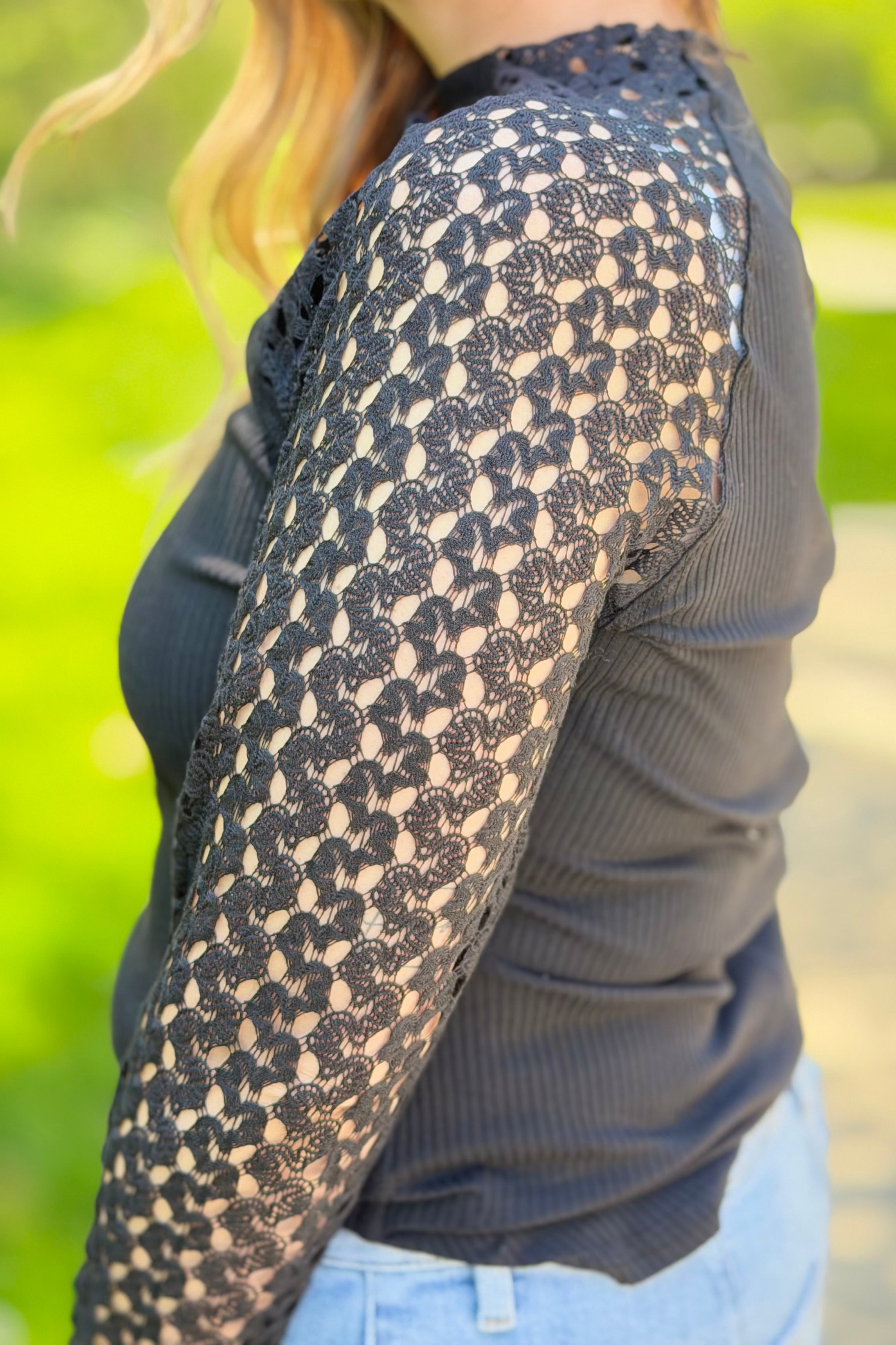 Lace Sleeve Suri Top - Black