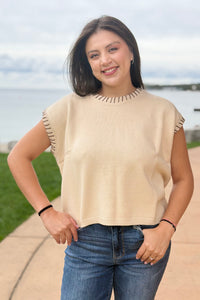 Stitch Detail Sweater Vest - Cream