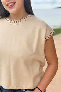 Stitch Detail Sweater Vest - Cream