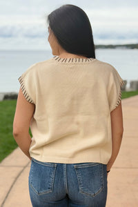 Stitch Detail Sweater Vest - Cream