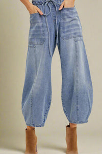 Denim Tie Waist Pants Medium Wash