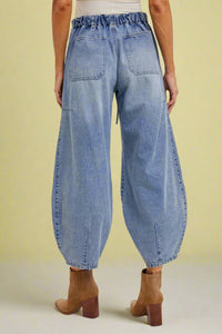 Denim Tie Waist Pants Medium Wash