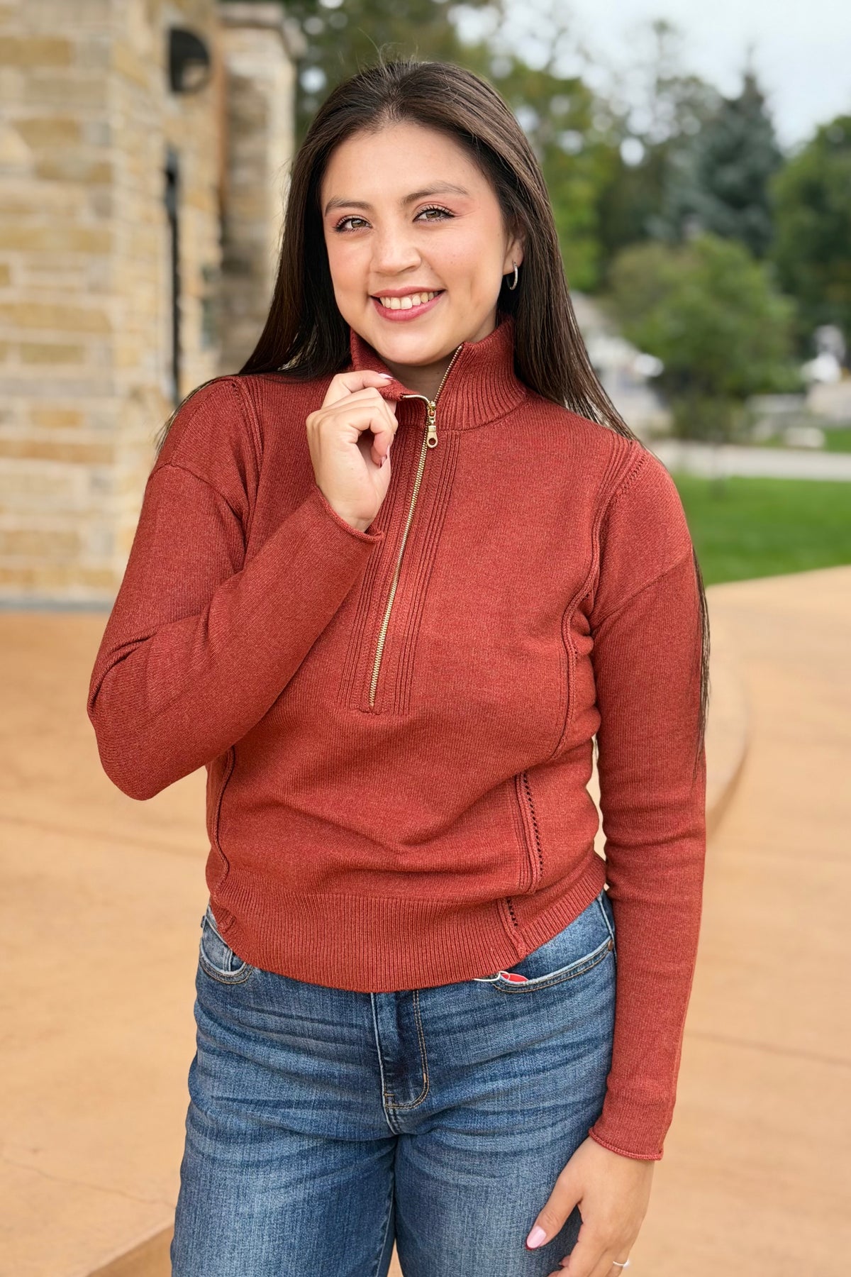 Half Zip Sweater - Rust