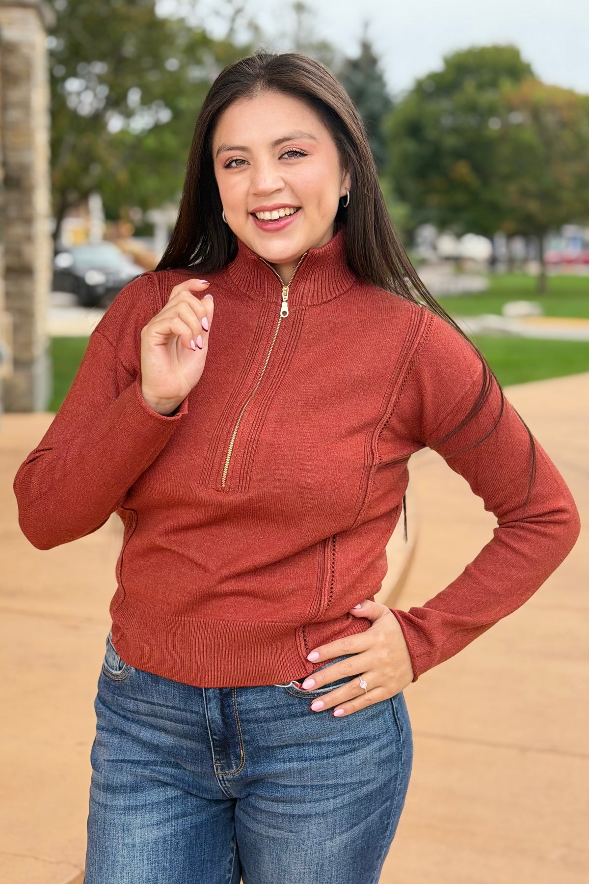 Half Zip Sweater - Rust