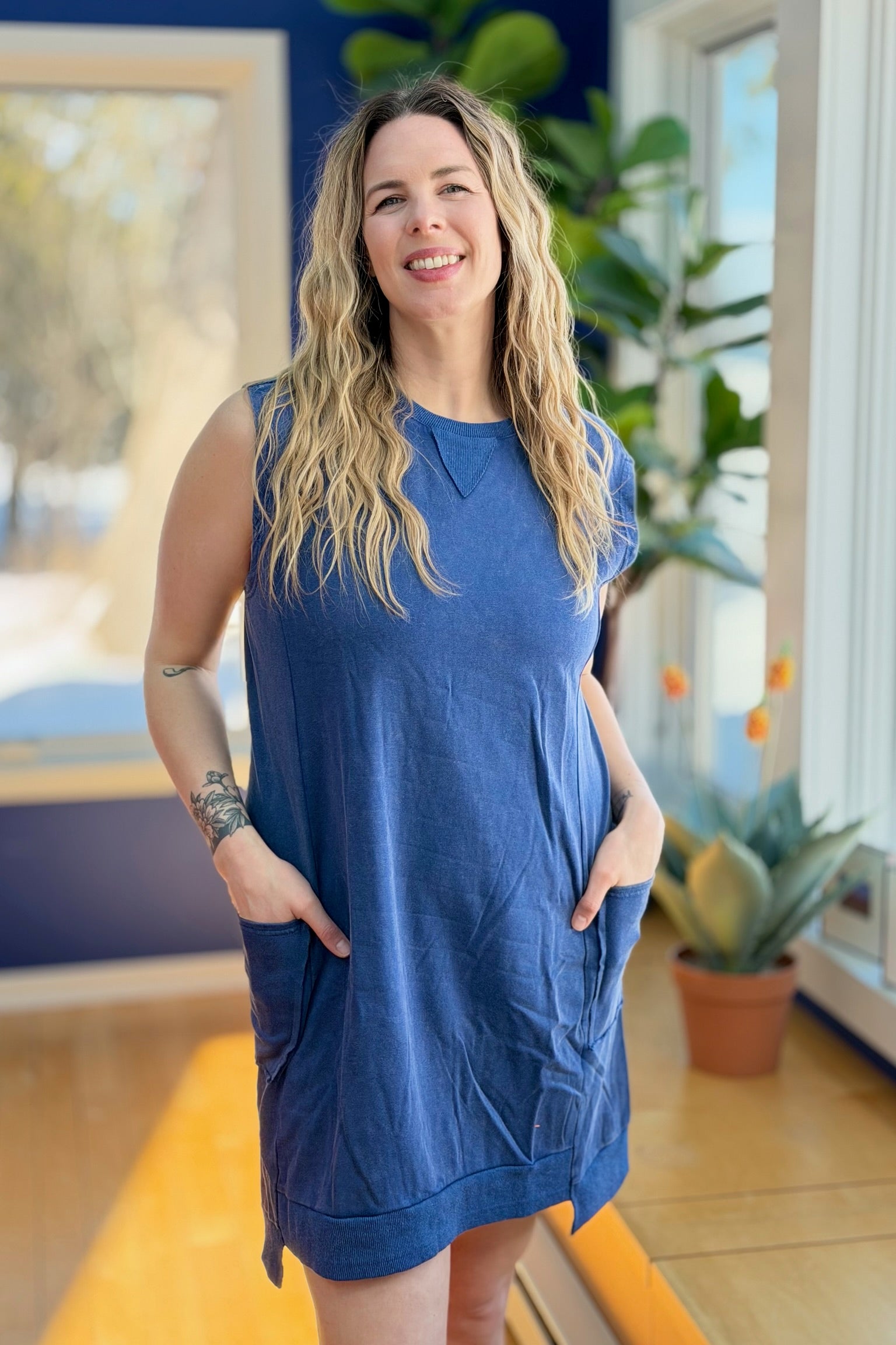 Mineral Washed Mini Dress - Navy
