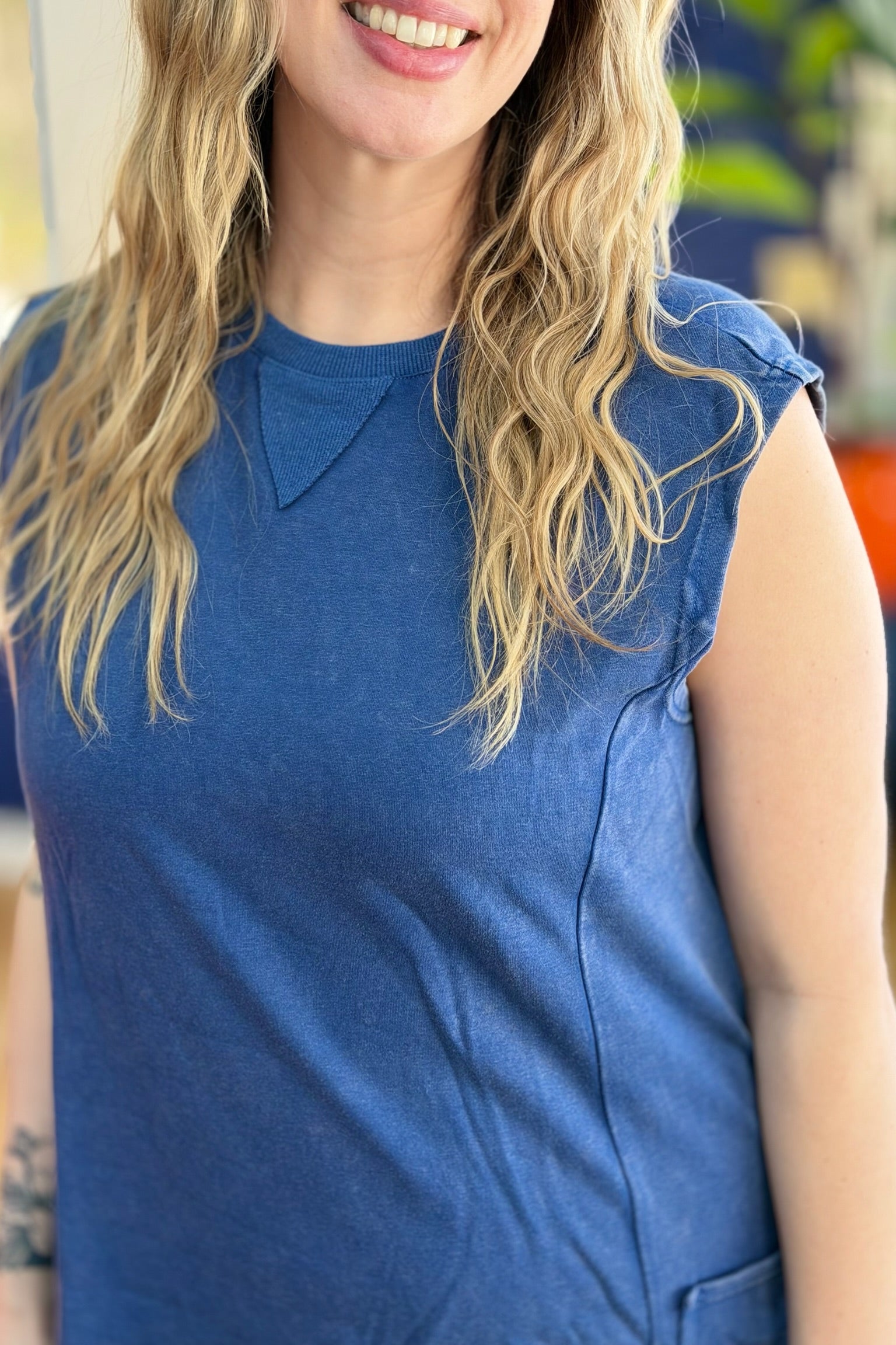 Mineral Washed Mini Dress - Navy