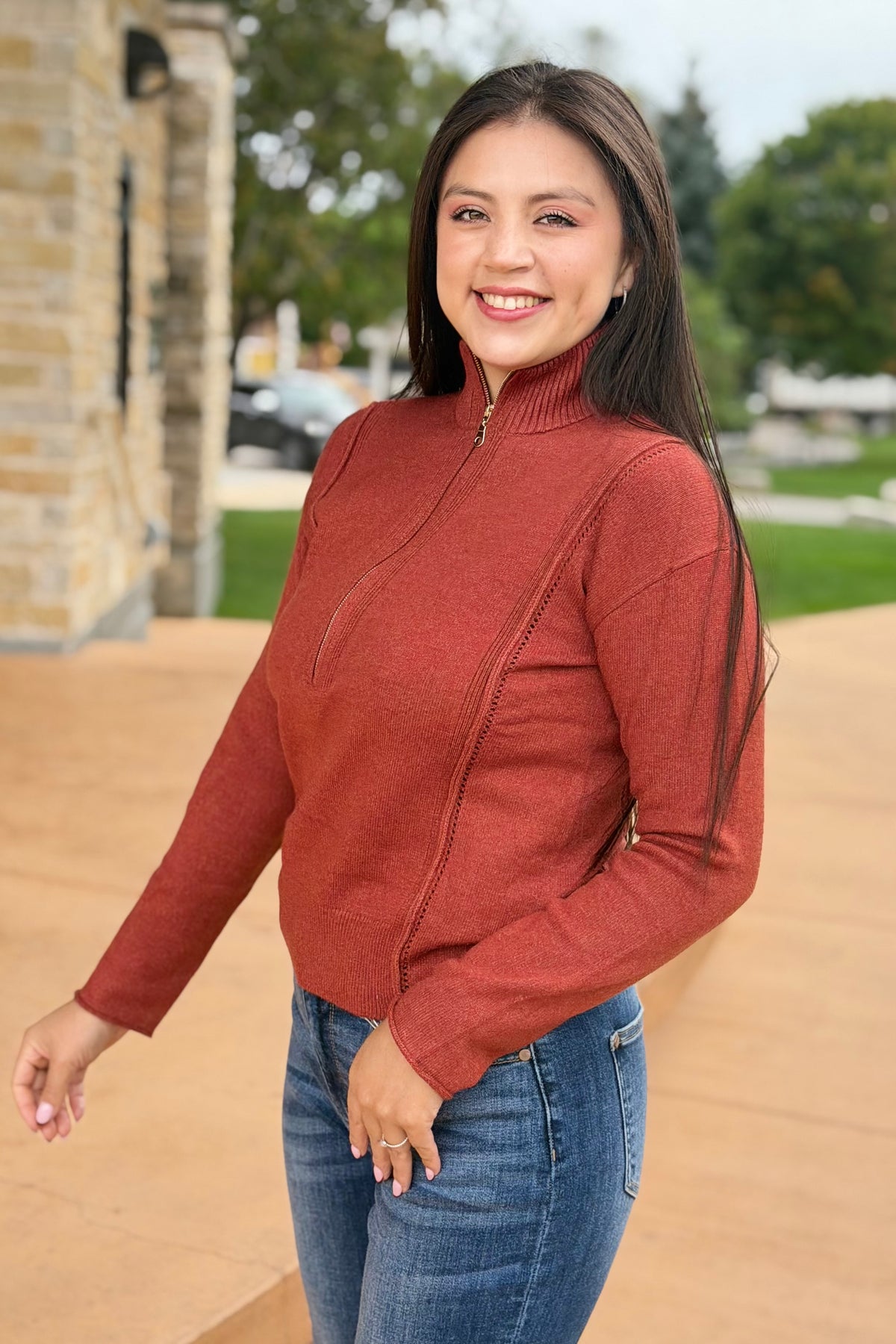 Half Zip Sweater - Rust
