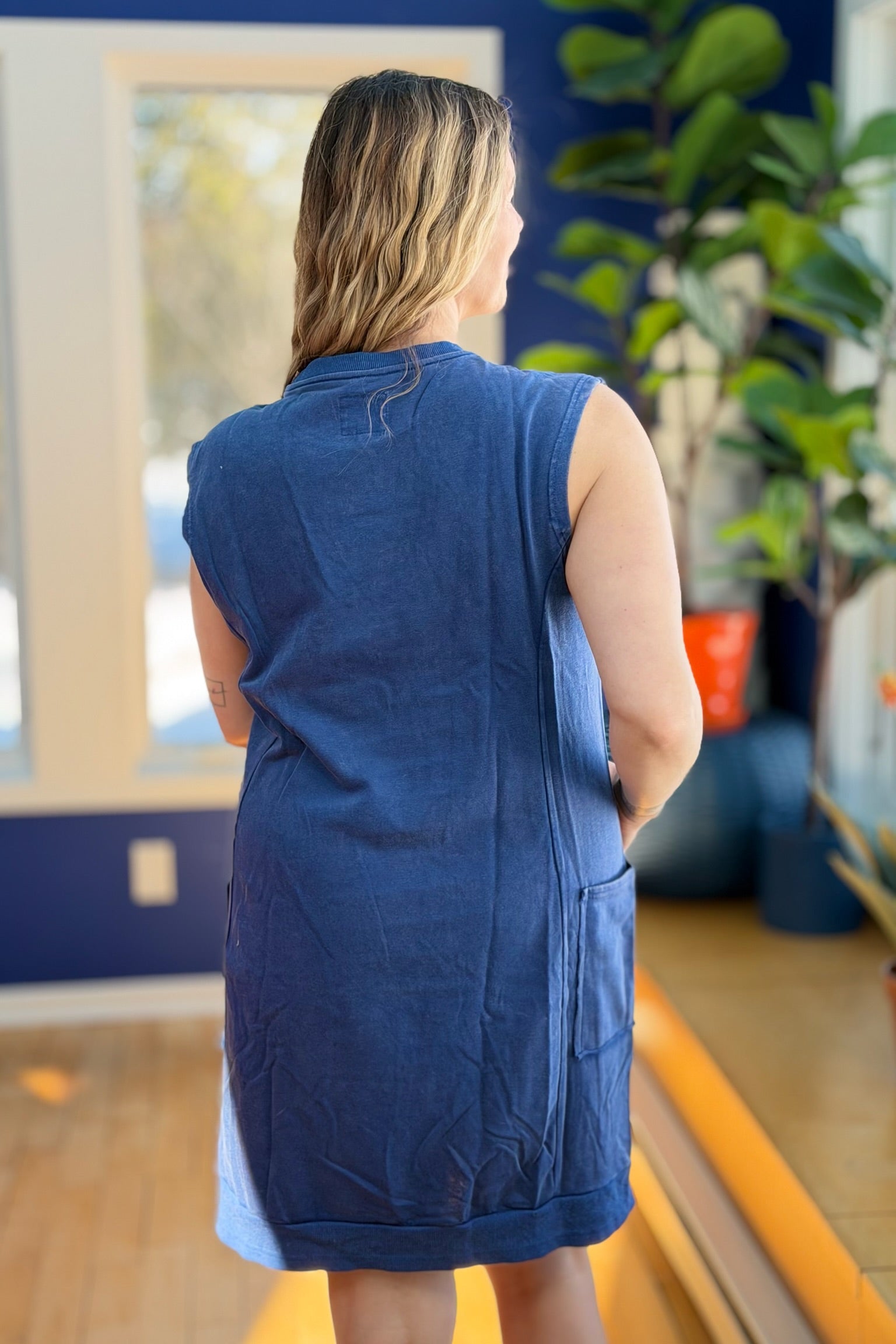 Mineral Washed Mini Dress - Navy