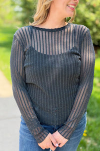 Sheer Long Sleeve Top - H. Green