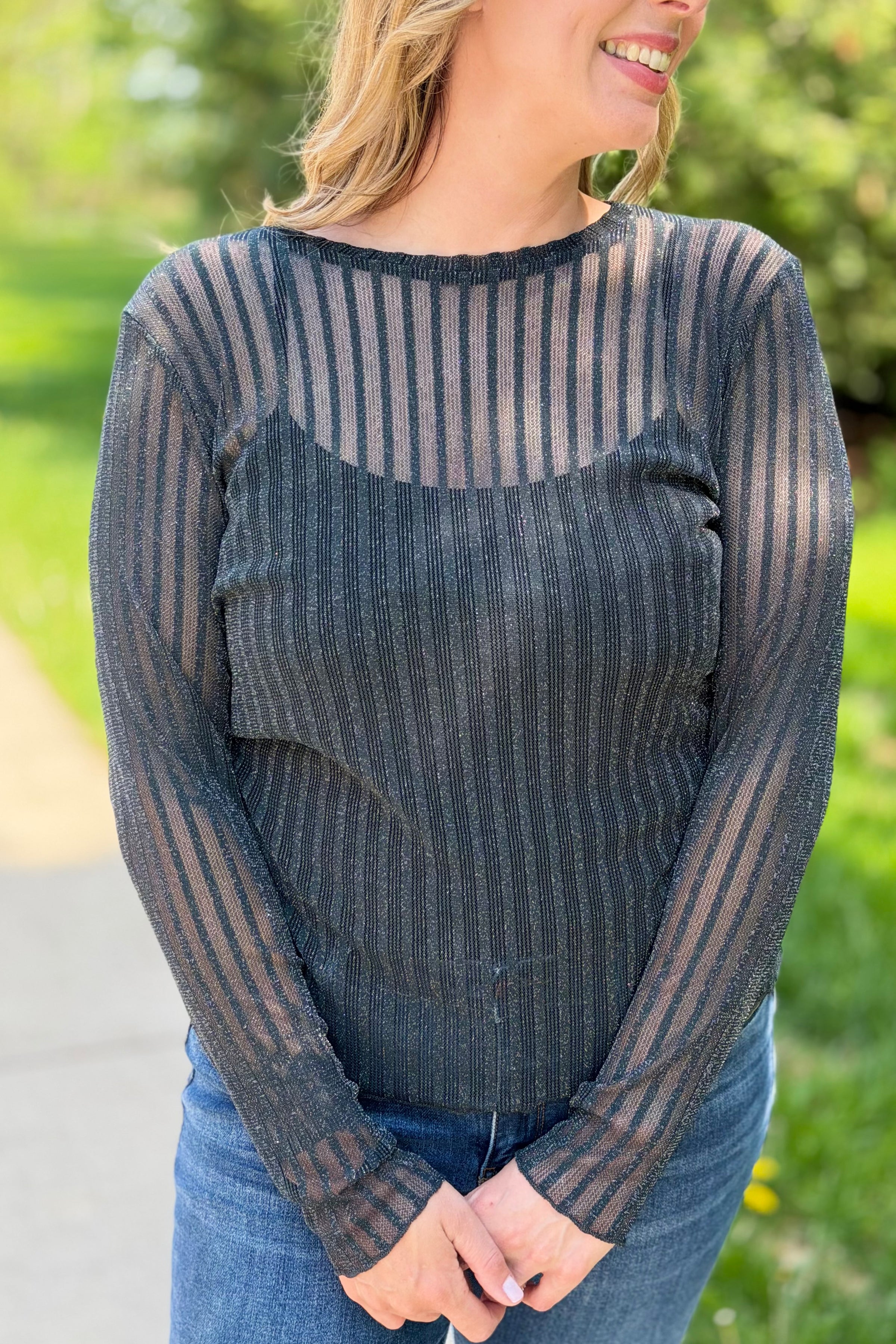 Sheer Long Sleeve Top - H. Green