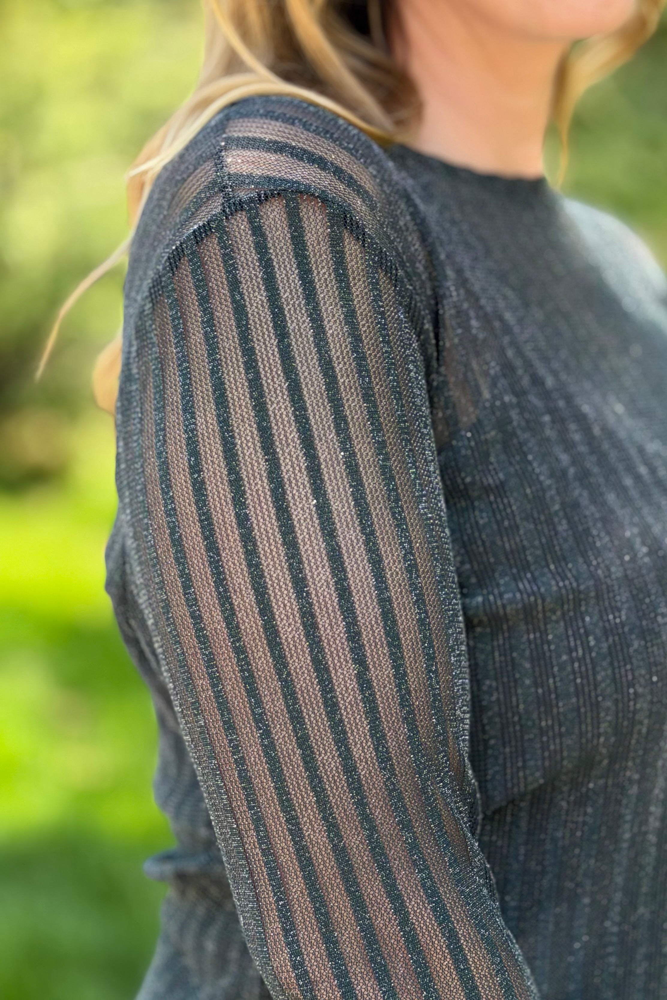 Sheer Long Sleeve Top - H. Green