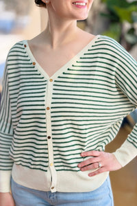 V-Neck Striped Dolman Pullover Knit Top