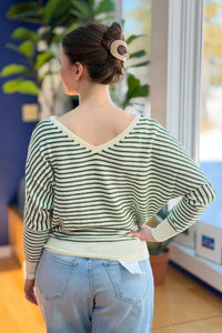V-Neck Striped Dolman Pullover Knit Top